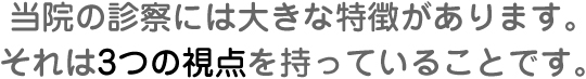 当院の診察には大きな特徴があります。 それは3つの視点を持っていることです。